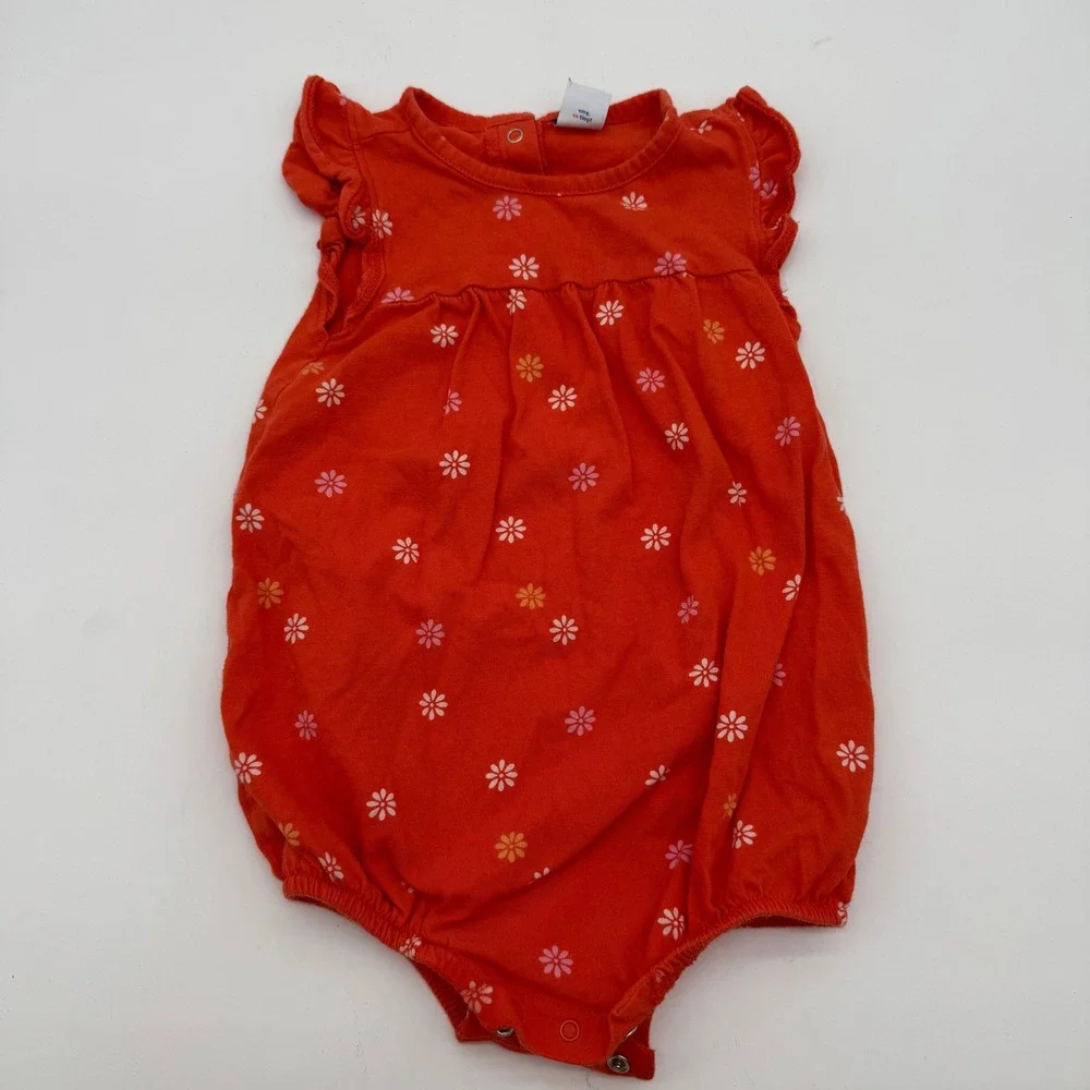 Old Navy Baby Girls 18-24M Orange Floral Bubble Romper Ruffle Sleeve One Piece